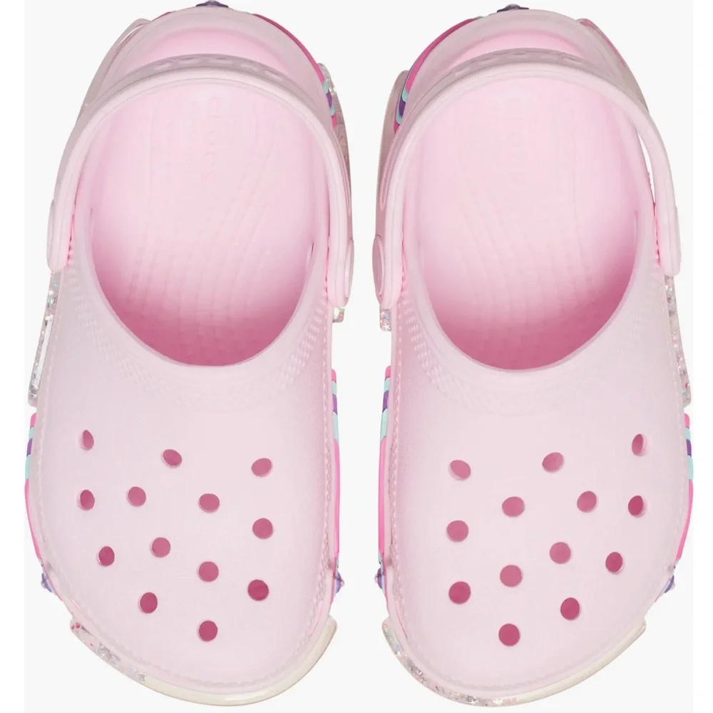 Crocs Kids' Pink Classic‎ Star Sparkle Shaker Clog Size J 2